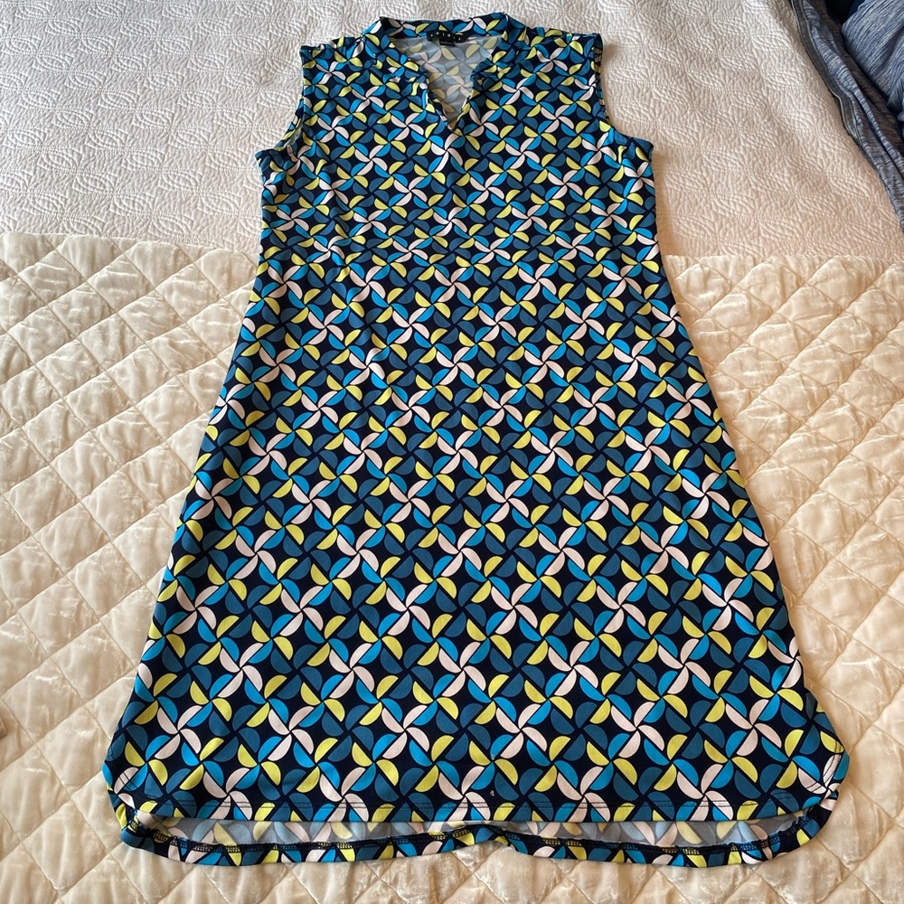 Like New Tribal Blue and Green Print Shift Dress